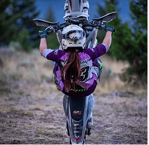 Megs Braap doing a wheelie